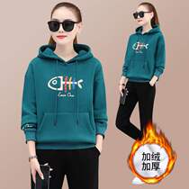 Hong Kong fleece thick sportswear women autumn and winter new loose appearance slim running clothes hoodies casual clothes trendy