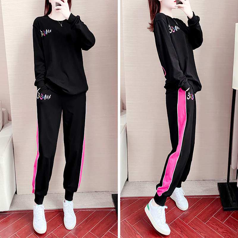 Hong Kong Sports Package Women 2021 Han Ocean Fashion and relaxed leisure black suit two pieces