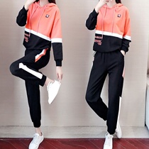 Hong Kong Sports Casual Suit Womens New Autumn Korean Style Loose Western Style Hooded Sweatshirt Running Two-piece Set