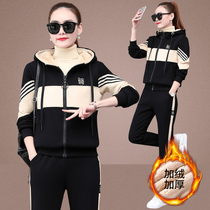 Hong Kong autumn and winter new casual sports suit womens fleece thick coloured cardigan sweatshirt Western style two-piece set