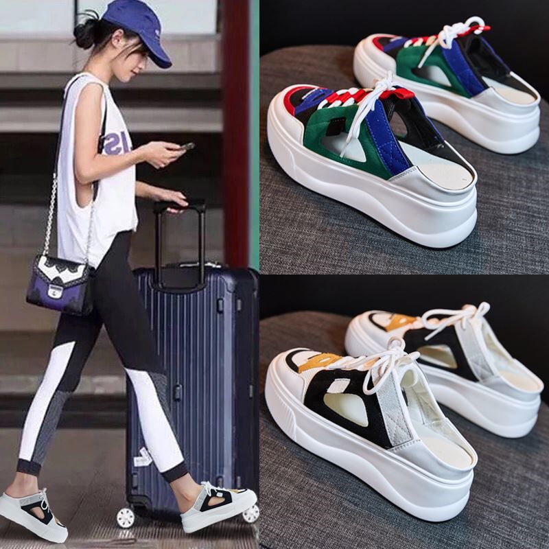 Hong Kong Tide Cards 2019 Summer New Baotou Half Slippers Women Han Edition 100 Hitch Fashion Sandals Thick Bottom Sloth Shoes