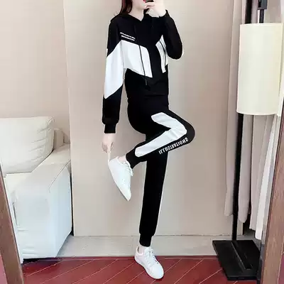 Hong Kong sportswear suit women's autumn 2021 new fashion loose hooded sweatshirt trousers Korean two-piece suit
