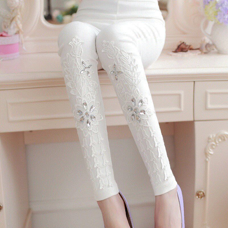 Autumn new lace outside wear thin large size thin women's cigarette tube pants pencil pants inside pants