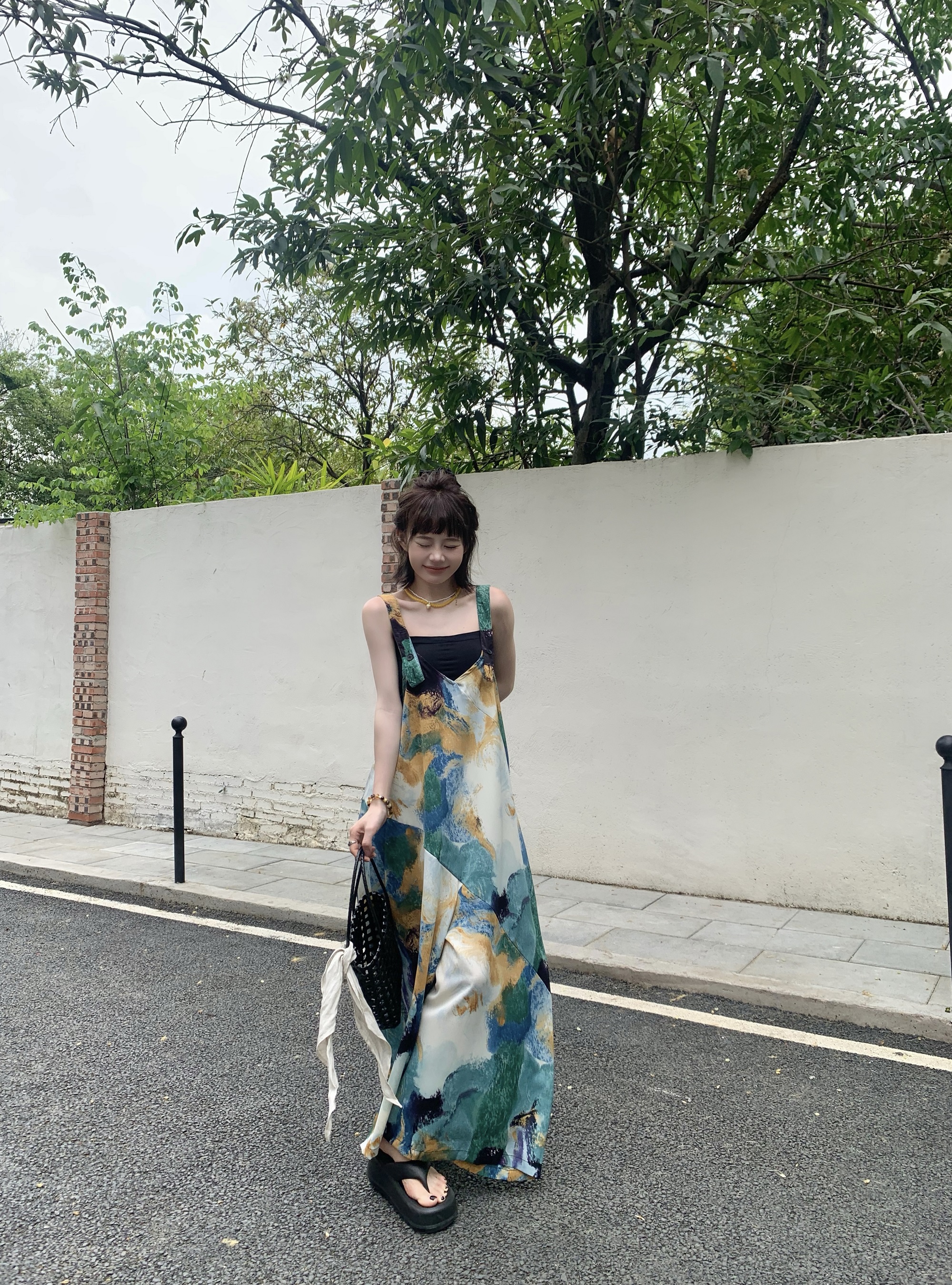 ボトムス】夏新作 レトロVネック ゆったりリラクシー アイランド
