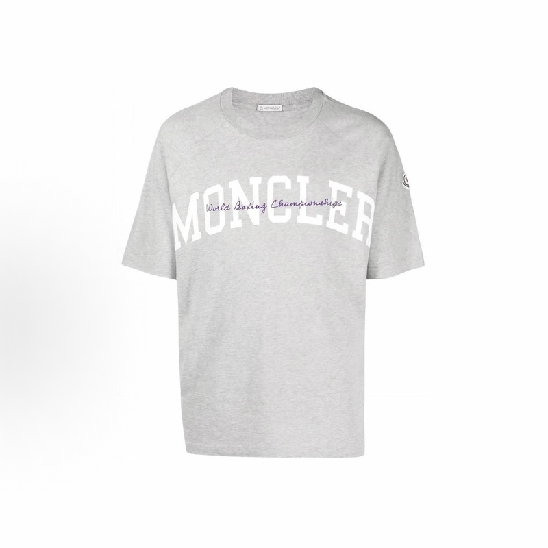 In Stock Moncler Letter Embroidery Print Pullover Short-Sleeve Shirt Gray