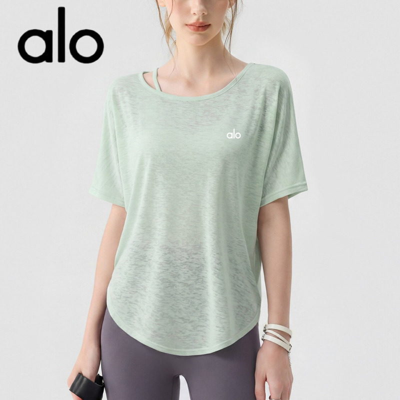 Aio Yoga Clothes for Women, Short-Sleeved Loose Sports Tops, Running Fitness, Pilates Training Cover-Ups, Women's Summer Thin Style