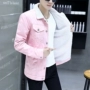 2018 mùa đông mới màu hồng denim áo khoác nam cộng với áo khoác nhung dày nam ấm áp áo len lông cừu cổ áo áo jacket