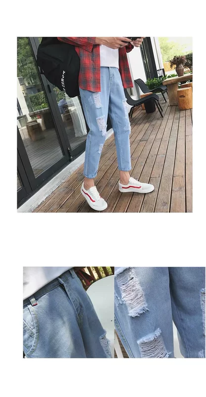 13 nam 14 học sinh trung học cơ sở 15 thiếu niên 16 người mẫu mùa xuân và mùa hè lỗ 17 quần jean nam chín quần 18 tuổi - Quần jean quần thun nam