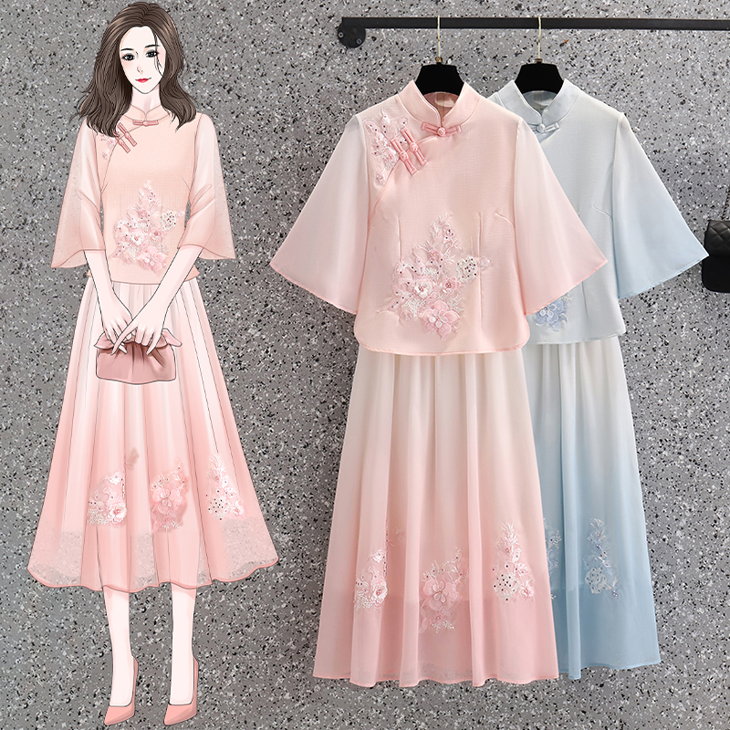 Republic of China Style Student Hanfu for Women, Chinese Style Improved Tang Suit Cheongsam Top, Zen-Inspired Ear Picking Specialist Work Clothes, Tea Attire for Summer