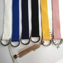 Double ring buckle canvas belt Womens simple Joker Korea Harajuku wind students non-porous fabric belt mens trend