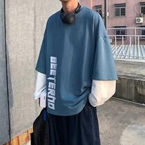 Basketball Suit Fake Two T-Shirt Male Letter Printed Round Collar Necropolis Windsur-hip Hop Lovers 100 Hitch Blouse