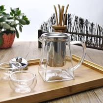 Thickened heat-resistant explosion-proof glass tea pot tea cup set Stainless steel filter tea separator Brewing tea Gongfu tea set