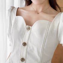 Thin square New Year dress 2020 skirt thin summer super French dress waist waist square collar niche temperament fairy