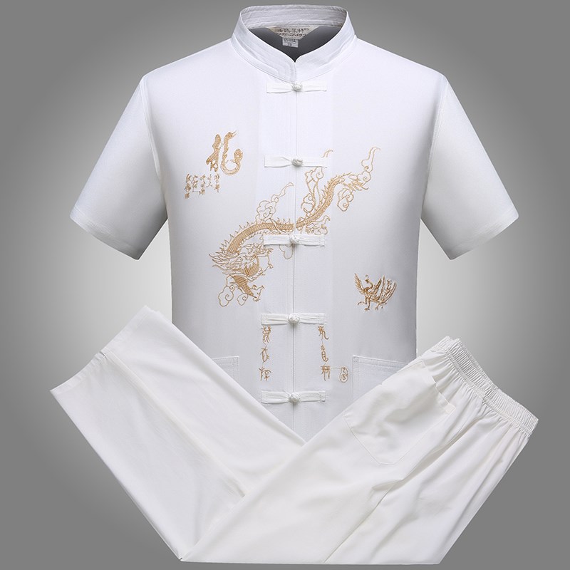 Tang người cha tuổi trung niên và người già hát mùa hè ngắn tay phù hợp với grandpa Trung Quốc T-shirt Tai Chi Bộ lễ phục quần áo tập thể dục