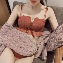 (One-piece suit)Sexy strap gathered bra female rimless lace underwear small chest display large adjustment type