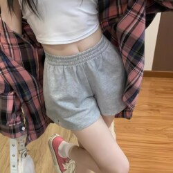 Pure Cotton American-Style Gray Casual Shorts for Women, Summer 2025 New Loose-Fitting Outdoor Sports Wide-Leg A-Line High-Waisted Hot Pants