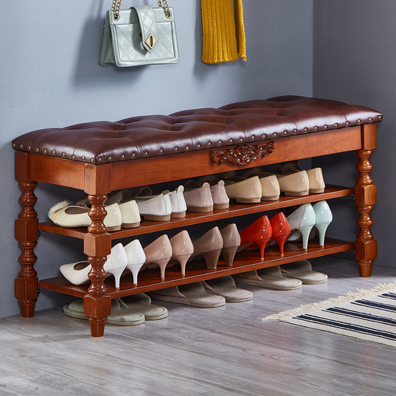 Eurostyle shoe changing stool solid wood storage stool shoe rack with soft bag shoe cabinet test stool American wearing shoes stool domestic door