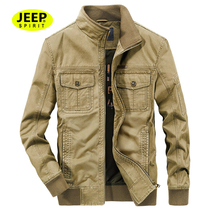 JEEP JEEP mens jacket tooling jacket loose short mens jacket mature and stable spring and autumn Stand Collar Cotton