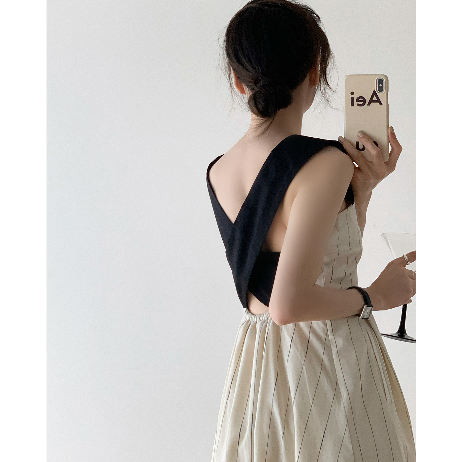 Dai Yutong same style 2022 super Xian Sen series waist thin French niche striped baby bag suspender dress female summer