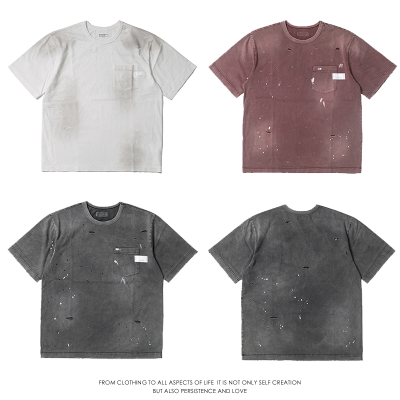Neighborhood Savage Crewneck-P Ss Japanese Trendy Washed Distressed Ripped Short-Sleeve T-Shirt for Men Neighborhood Savage Crewneck-P Ss Japanese Trendy Washed Distressed Ripped Short-Sleeve T-Shirt for Men