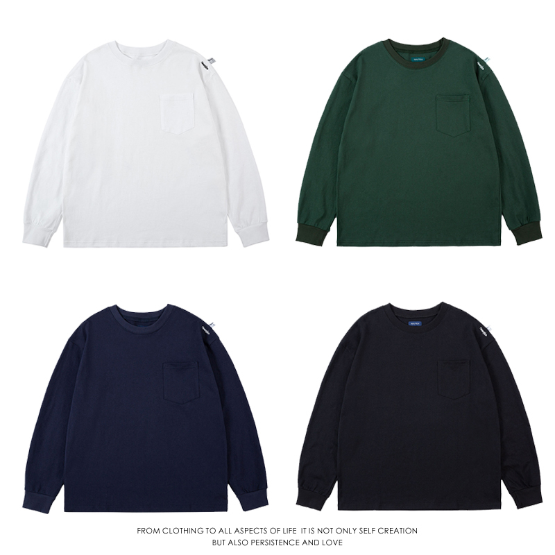 Nautica Japan Hasegawa Heavyweight Loose Pocket Long-Sleeve T-Shirt for Men, Crew Neck, Pure Cotton Base Shirt Top