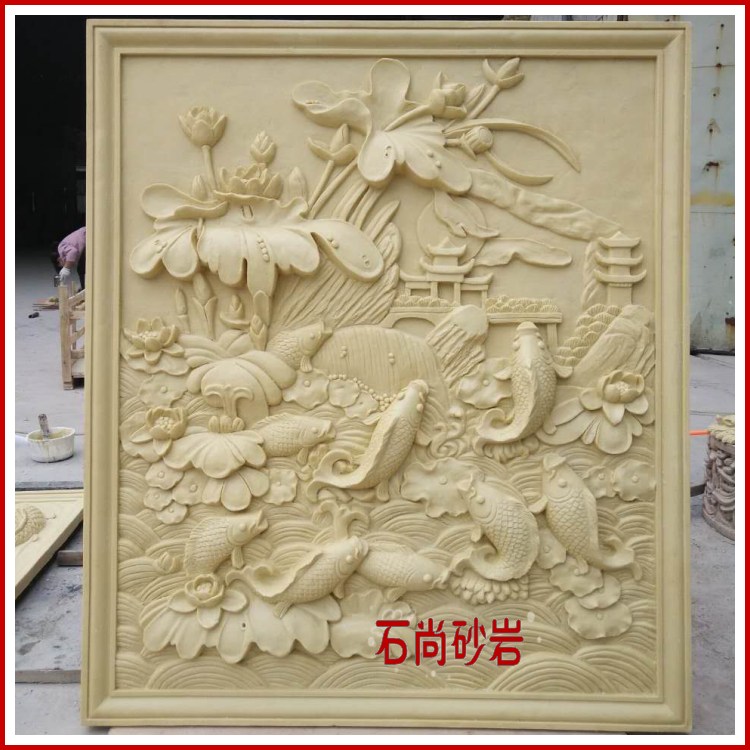 Special price sandstone relief FRP carp yuelongmen hotel villa lobby background wall painter decoration