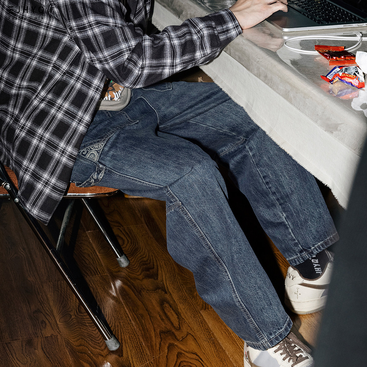 Purify eyeball autumn retro jeans men's clothing brand loose cashew flower splice straight cashfruit pants