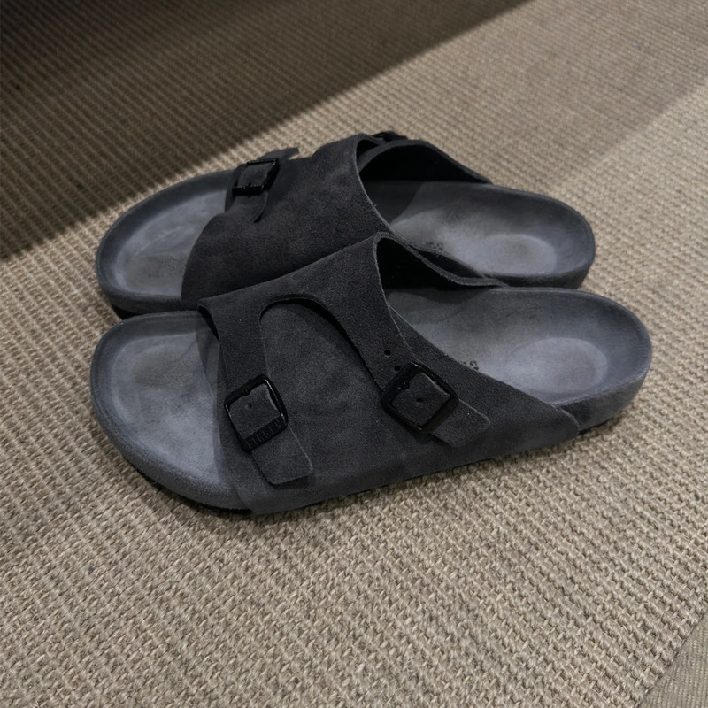 Genuine Leather Sports Casual Birkenstock Slippers for Outdoor Wear, Versatile and Easy-To-Wear, Thick-Soled Cork Beach Roman Sandals for Women