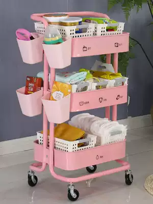 Installation-free folding trolley storage rack newborn baby landing moon multi-layer beauty salon pulley mobile storage