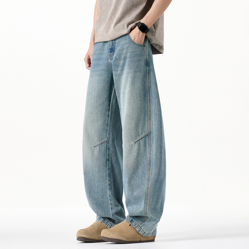 Silents 2026 New Washed Combed Cotton Straight-Leg Jeans for Men, Loose American Casual Scimitar Pants for Men