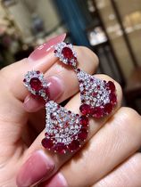 Japan Medieval Reflux Jewelry 18K Platinum Ruby Diamond Earrings