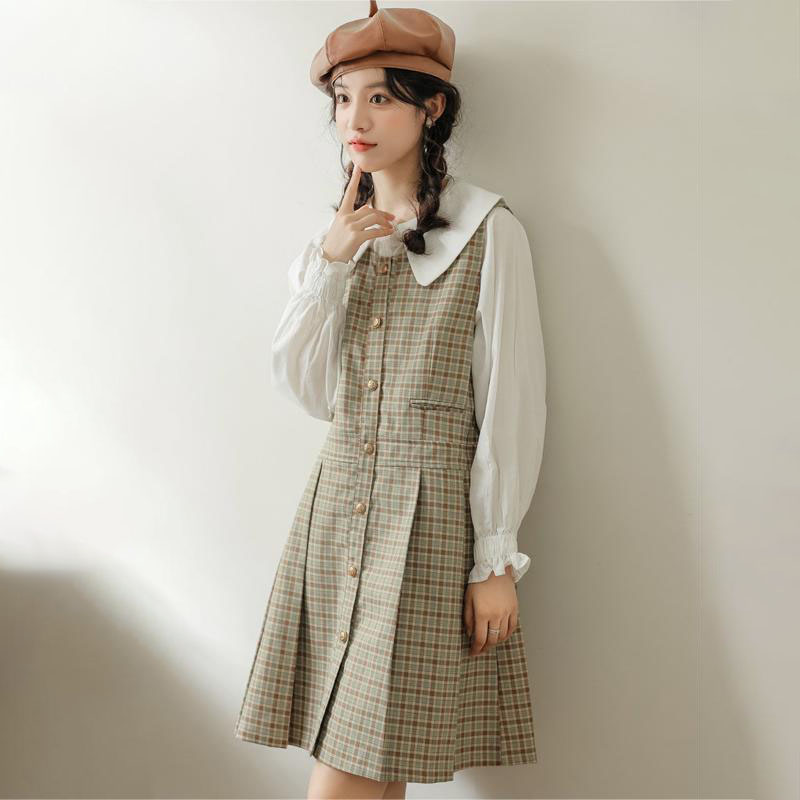 Cute fresh vest, autumn dress, shirt, set, french style