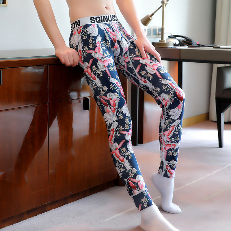 Men's autumn trousers thin section autumn and winter trendy men's personality youth slim sexy line pants warm pants Korean version of tight leggings