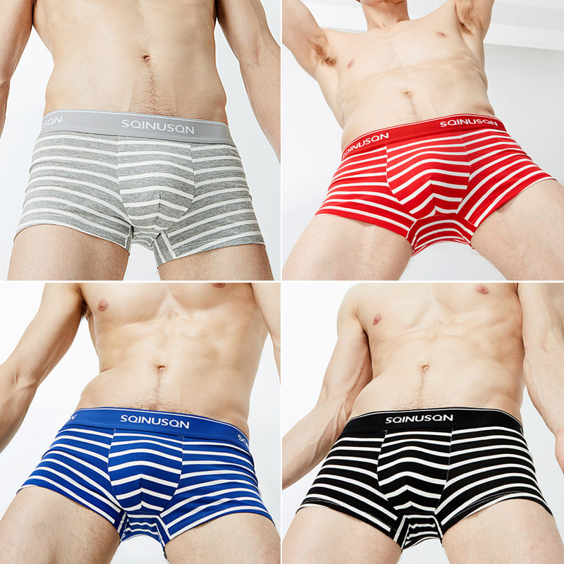 4 Dress Striped Men's Underwear Pure Cotton Four-corner Underwear Cotton Breathable Fashion Young Men's Four Corner Pants Head