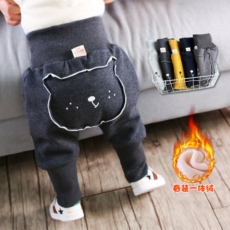 Baby pants autumn and winter plus velvet thick warm big PP pants men and women baby winter clothes children high waist belly protection trousers