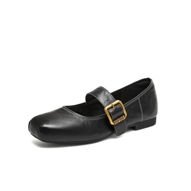 Same Style Women's Shoes from the Mall, New Model 26, Caramel Chestnut Mary Jane Leather Shoes, Retro Flat Shoes, Women's Single Shoes Bn551C