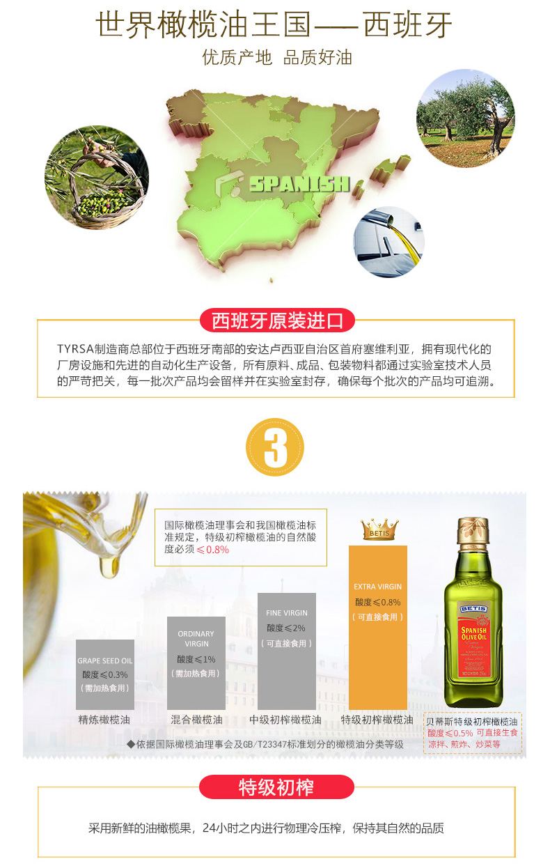 西班牙原装进口 贝蒂斯 纯正特级初榨橄榄油 250ml*2瓶 图3