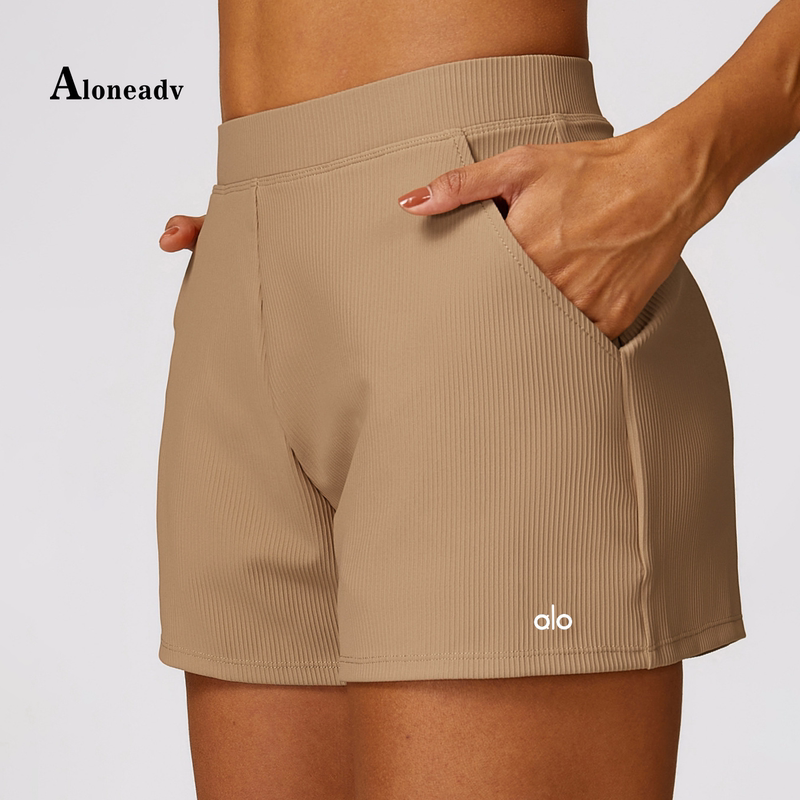 Aloneadv European and American Style Yoga Quick-Drying Shorts for Women, Summer Pilates Elastic High-Waisted Loose Fitness Sports Shorts