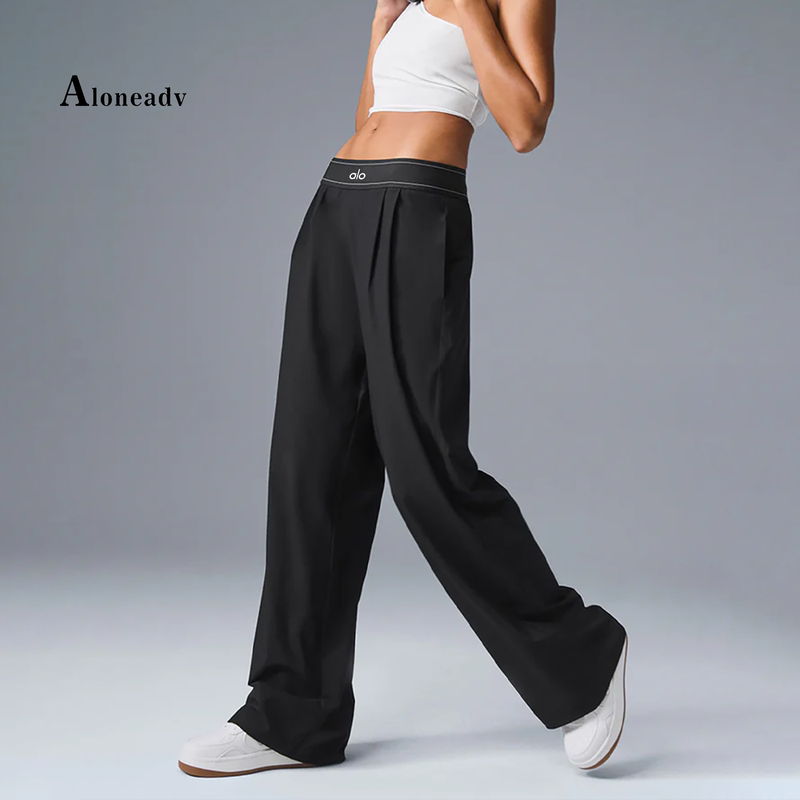 Aloneadv American-Style Yoga Pants for Women, High-Waisted, with Webbing, Loose Fit, Slimming, Straight-Leg Pants, Summer Quick-Dry Sports Fitness Long Pants