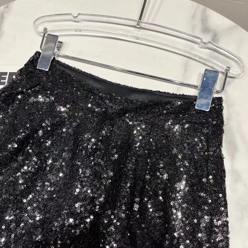 biker shorts women Fashion Sequins Loose Shorts Women Streetwear High Waist Wide Leg Mini Pants Female Elastic Waist Casual Summer Shorts 2022 New swim trunks