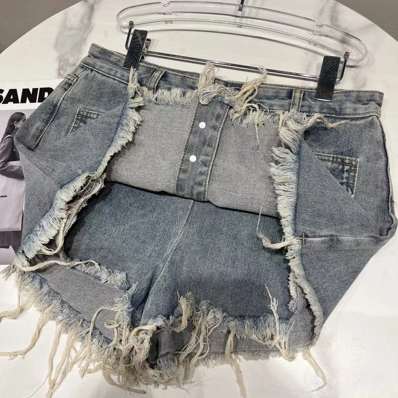 khaki shorts Denim Shorts Skirt Women Single Breasted Fashion Tassel High Waist Jeans Shorts 2022 Summer Loose Wide leg Short Pants Female keiki kona shorts