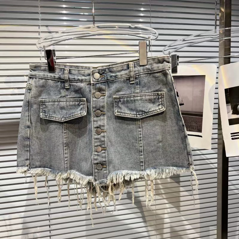 khaki shorts Denim Shorts Skirt Women Single Breasted Fashion Tassel High Waist Jeans Shorts 2022 Summer Loose Wide leg Short Pants Female keiki kona shorts