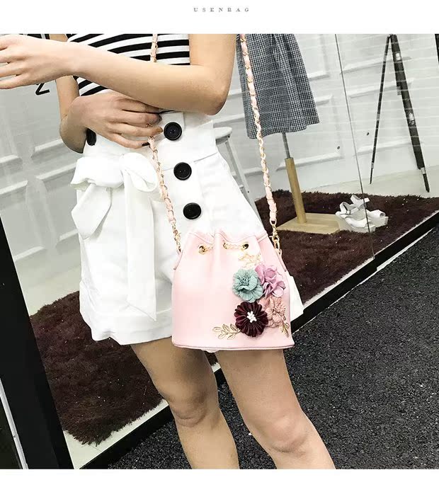 2018 hè mới túi nhỏ thời trang retro túi nữ dính hoa xô túi đeo chéo vai pu túi giản dị túi xách nữ đẹp