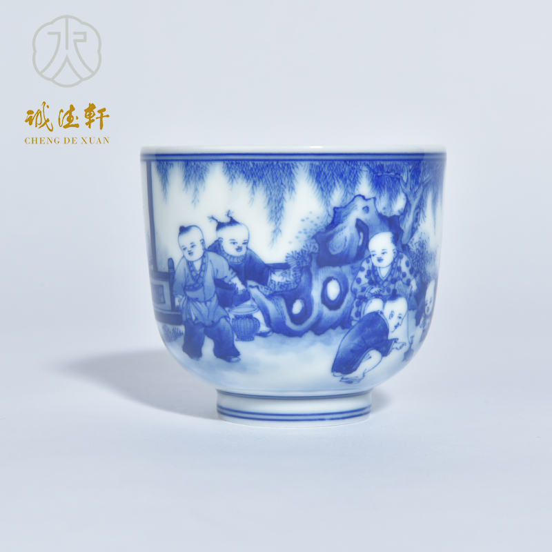 Cheng DE hin kung fu tea set, jingdezhen blue and white hand - made ceramic cup single cup five YouChun, 290 ultimately responds to a cup of tea