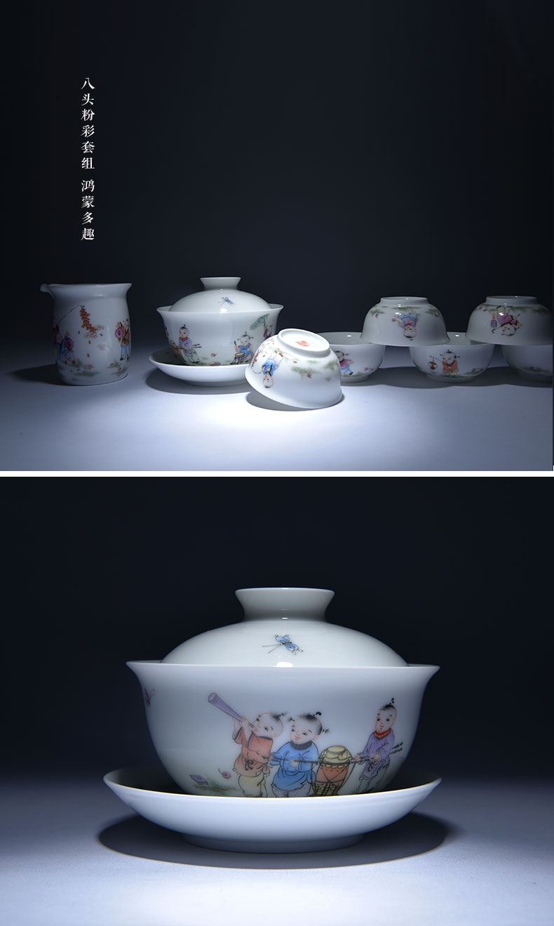 Cheng DE xuan jingdezhen ceramic kung fu tea set the set of eight head pastel suits for pure manual lad HongMeng more interesting