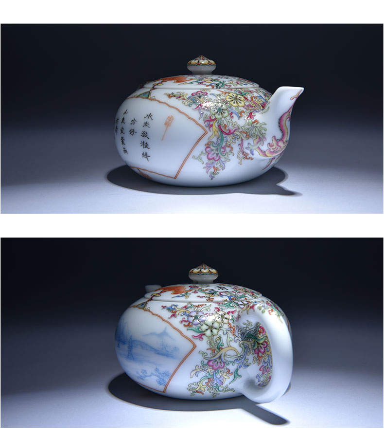 Cheng DE xuan, pure manual jingdezhen ceramics powder enamel kettle 5 su gong tie up with the design landscape lake in attendance