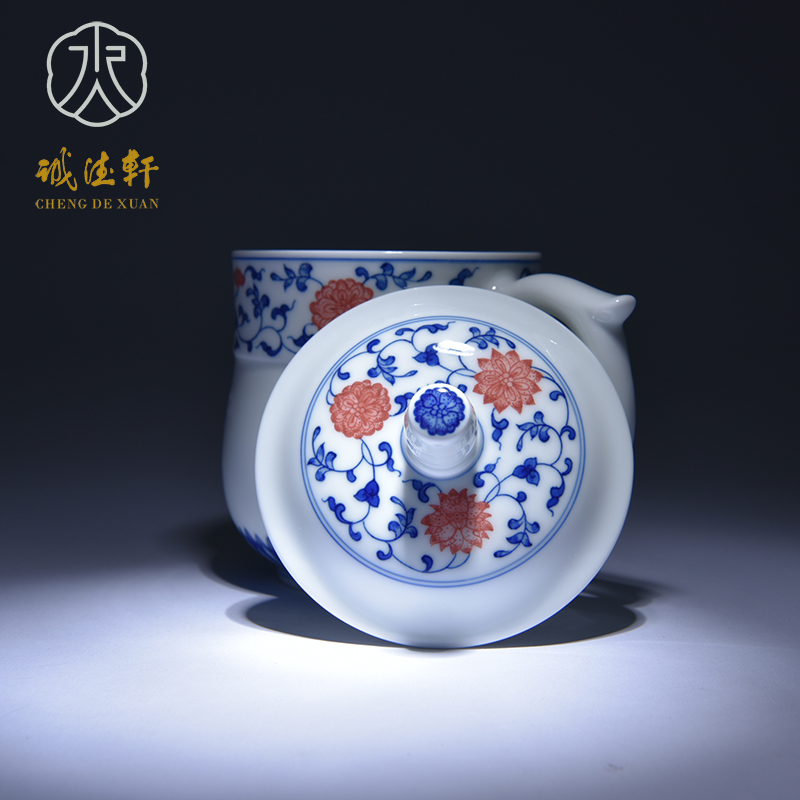 Cheng DE xuan jingdezhen blue and white home office cup 13 high - grade hand - made with cover colourful jade cups with Dan