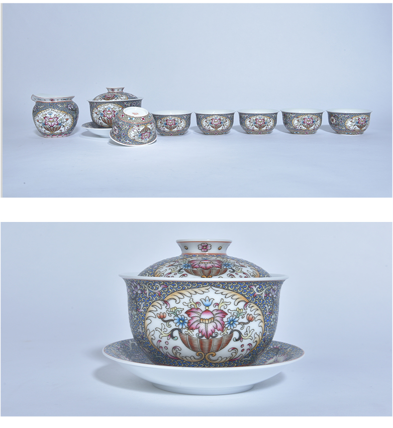 Cheng DE xuan tea sets jingdezhen ceramic kung fu tea set manually set of 8 head pastel landscape JiXiangFu lung