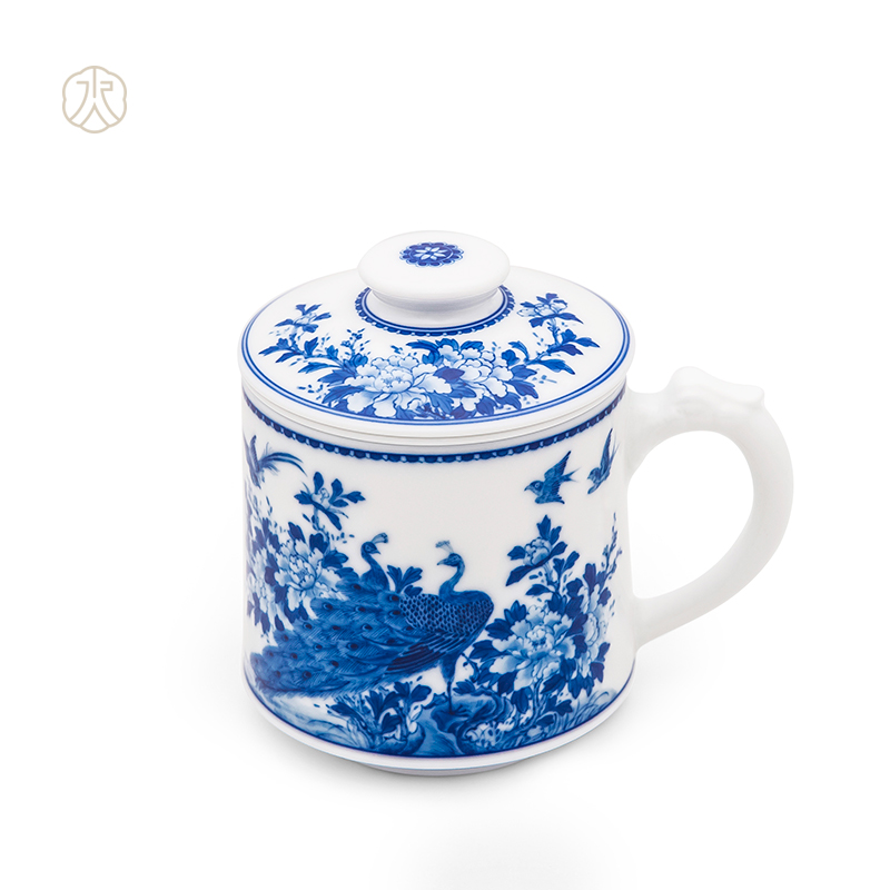 Cheng DE xuan jingdezhen tea set with filtering) office of pure hand - made teacup 5 blue cup prosperity and peace