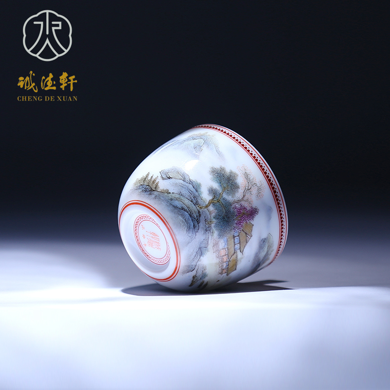 Cheng DE hin boutique kung fu tea set, jingdezhen pastel pure manual 10 single CPU creek bridge, the view is outraged